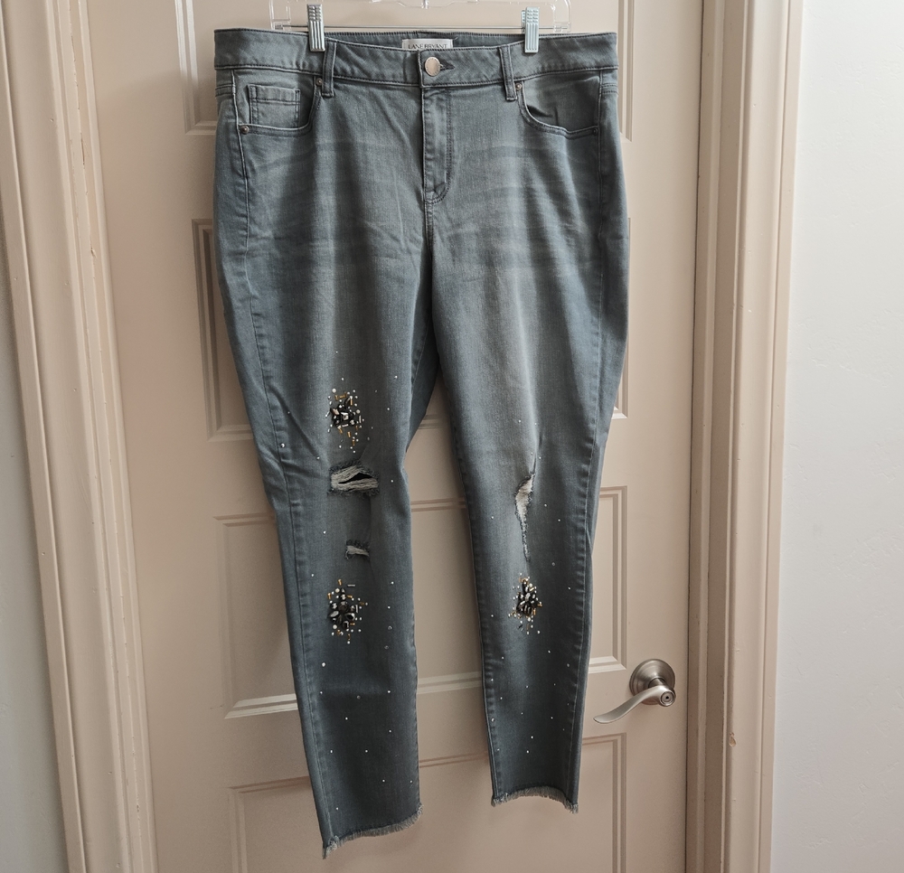Lane Bryant Distressed Embellished Grey Jeans